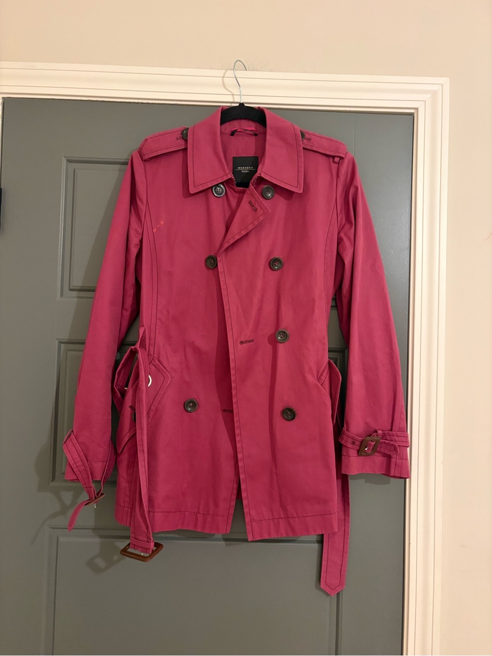 Weekend Max Mara Pink Double Breasted Trench Coat Size 8